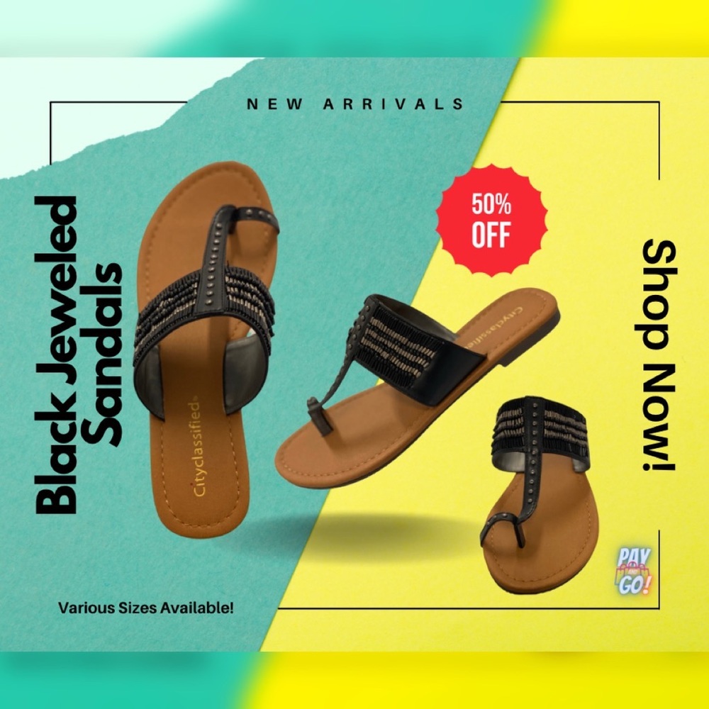 New Black Jeweled Sandals